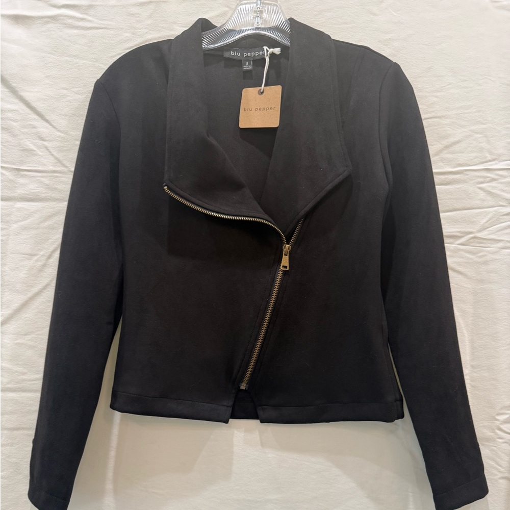 Blu Pepper Black Women's Blazer with Gold Zipper
